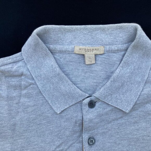 Burberry Brit Men Short Sleeve Polo Light Grey Cotton Pique Polo Shirt XL - Picture 7 of 13